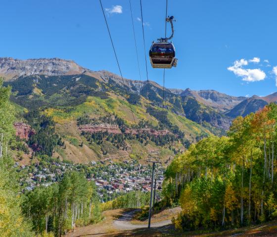 Gondola high above mountain valley